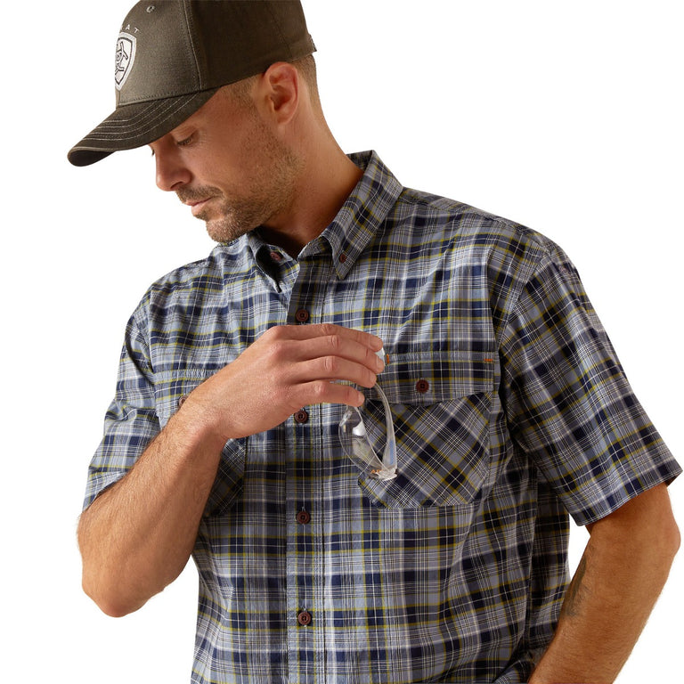 Ariat Blue Indigo Heather Plaid Rebar Made Tough DuraStretch Men's Short Sleeve Work Shirt 10048891