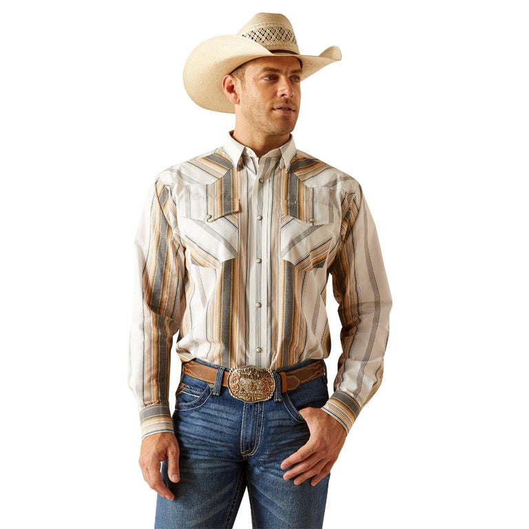 Ariat Black with Stripes Evan Classic Fit Long Sleeve Men's Collared Snap Front Shirt 10051272