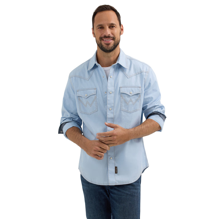 Wrangler Ice Blue Retro Premium Men's Longsleeve Collared Western Snap Shirt 112365625