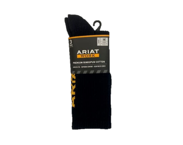 Ariat Work Black Cotton Crew 3 pair Socks 2239-002