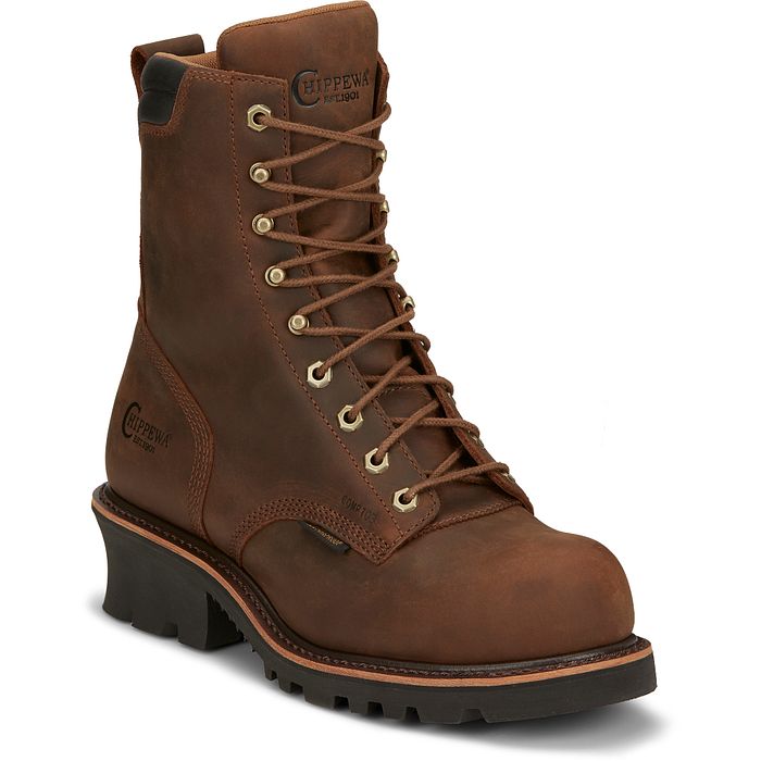 Chippewa Heavy Duty Tan Valdor 8 inch Men's Waterproof Composition Toe Logger Boots 73236