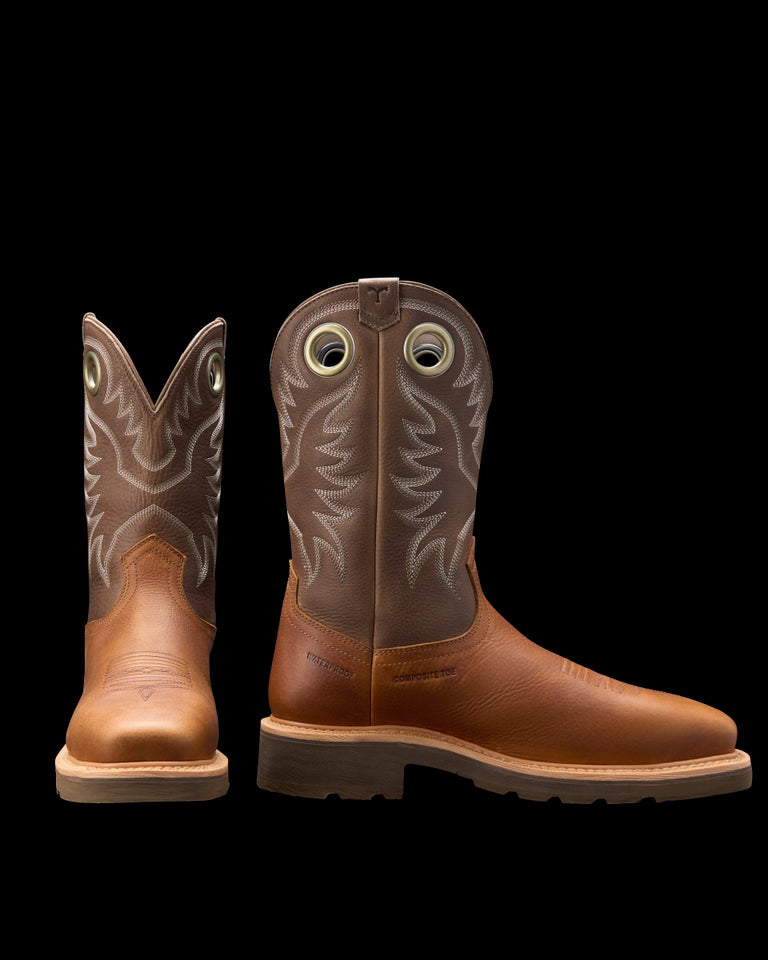 Tecovas Saddle/Fossil LongHaul Cowhide Waterproof Square Composite Toe Men's Work Boots M10083CFS