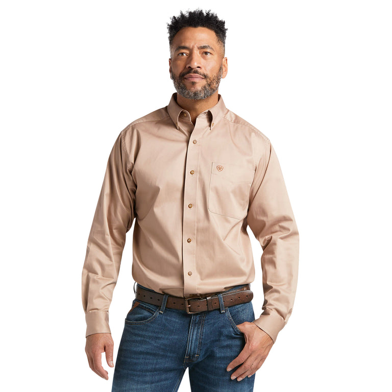 Ariat Khaki Solid Twill Men's Classic Fit Long Sleeve Shirt 10000505