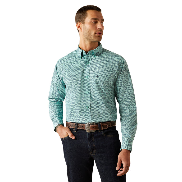 Ariat Mint (with Print) Canyon Men's Collared Classic Fit Longsleeve Shirt 10054673