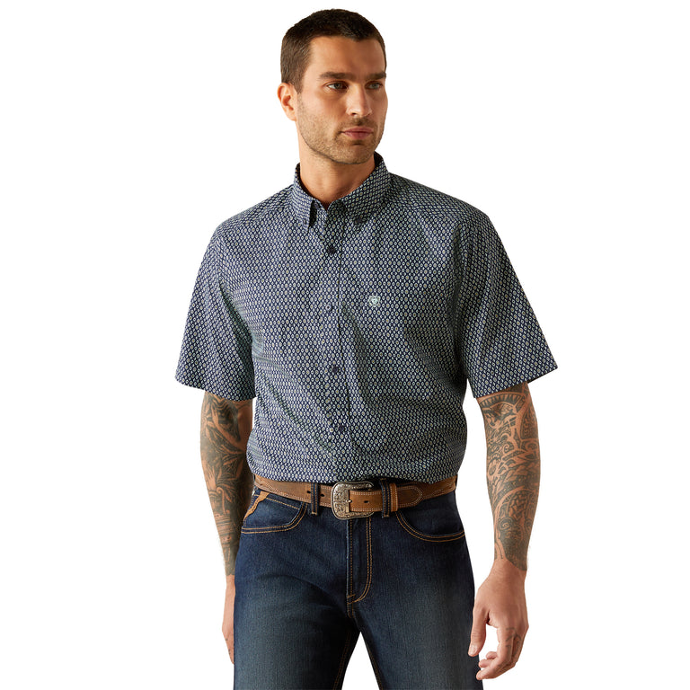 Ariat Navy Clark Men's Classic Fit Collared Button Down Short Sleeve Shirt 10054817