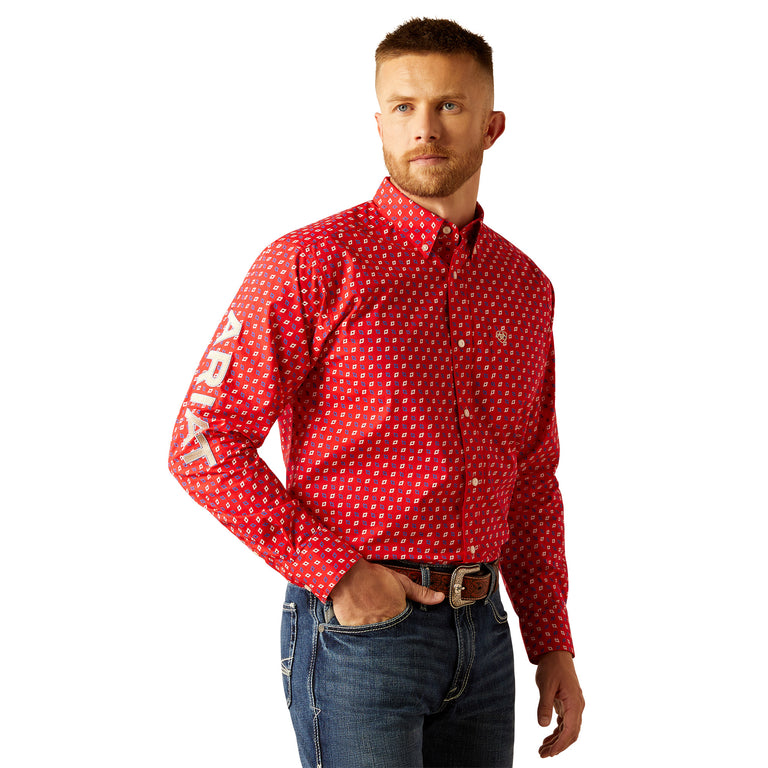 Ariat Red/Beige with Print Team Fallon Men's Classic Fit Collared Longsleeve Button Front Shirt 10058961