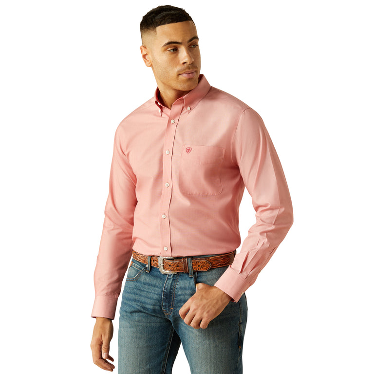 Ariat Red with Print Wrinkle Free Men's Collared Solid Fitted Button Front Shirt 10059156